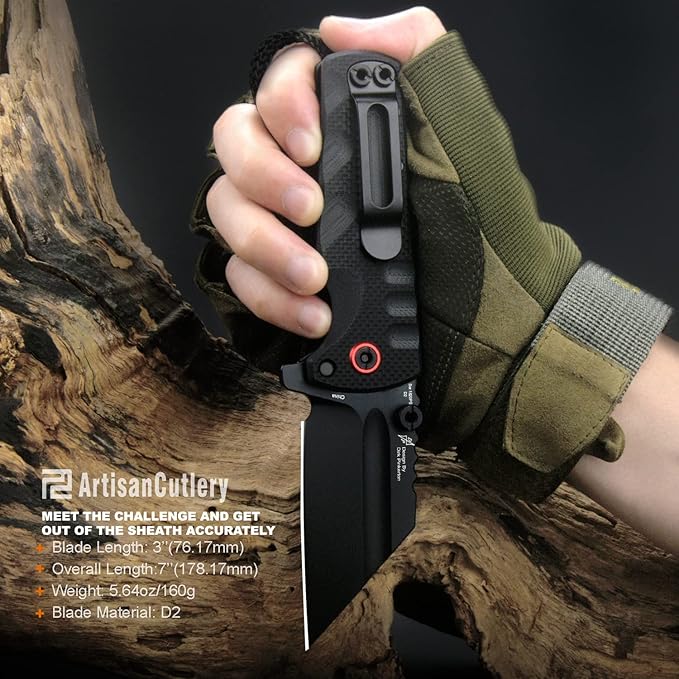 ARTISANCUTLERY Tactical Knife Proponent Subsize (1820PS) D2 Steel Black PVD Blade with G10 Handle