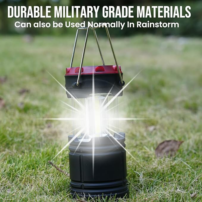 Lichamp Collapsible 2-Pack Camping Lanterns, 300LM COB Light & 150LM Flashlight with Red