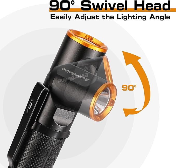 EverBrite 600 Lumens Pocket Flashlight, 90 Degree Tactical Pen Light with Magnet, Type-C