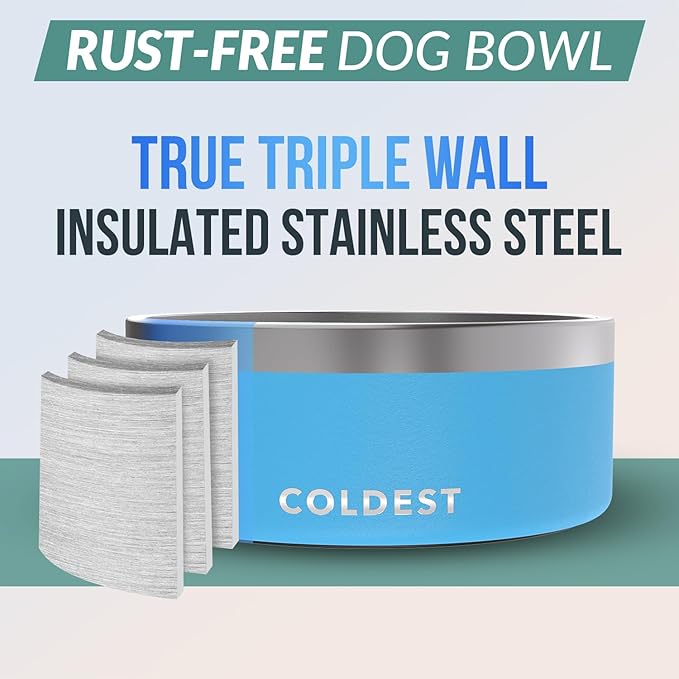Coldest Dog Bowl - Anti Rust Metal, Non Slip, 3 Layers Insulated Stainless Steel Dog Bowls - Spill
