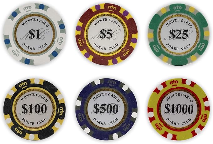 DA VINCI Monte Carlo Poker Club Set of 500 14 Gram 3 Tone Chips with Upgrade Ding Proof Black ABS