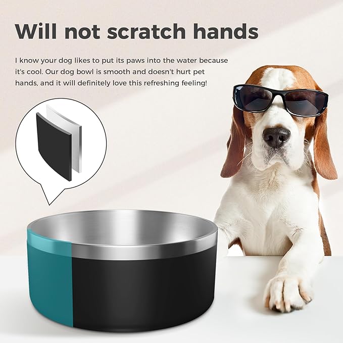 Dog Bowl, Stainless Steel Dog Food and Water Bowl with Non Slip Quiet Bottom, Easy to Clean