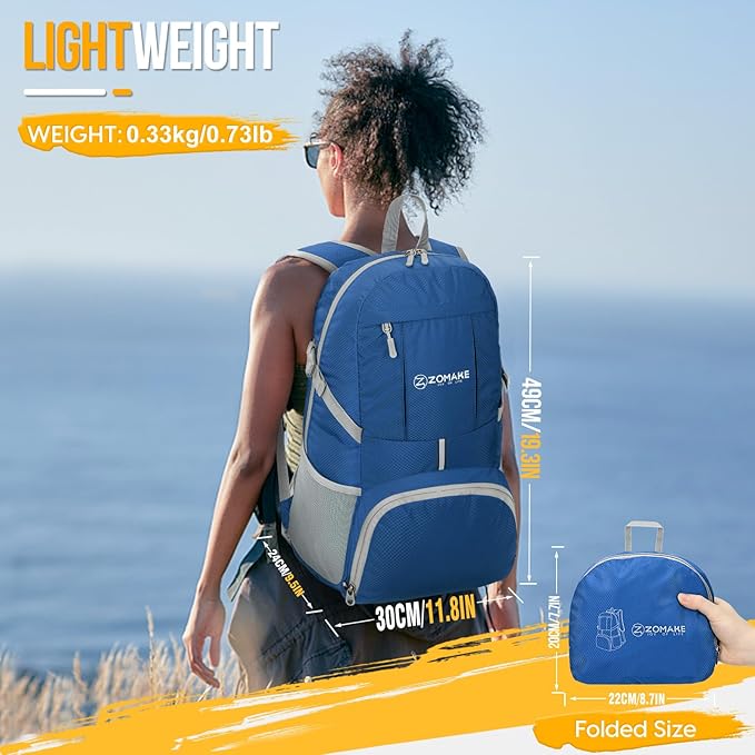 ZOMAKE Lightweight Packable Backpack 35L, Light Foldable Backpacks Water Resistant Collapsible