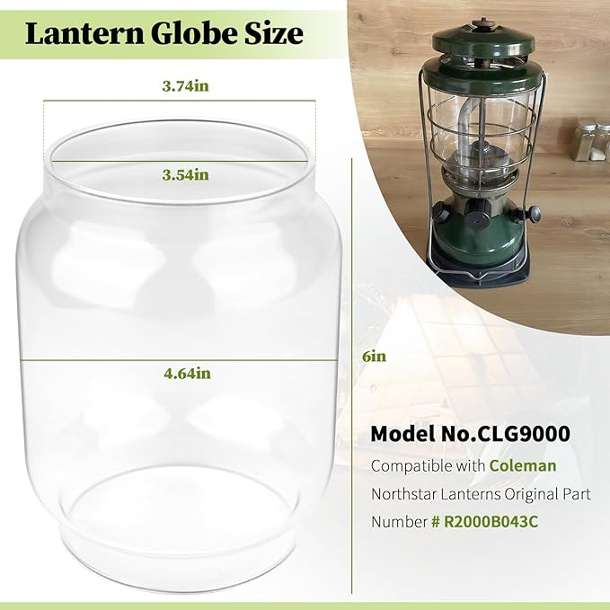 Clear Lantern Globe Compatible with Coleman Northstar Lanterns 2000/2500 2000-043C (Transparent)