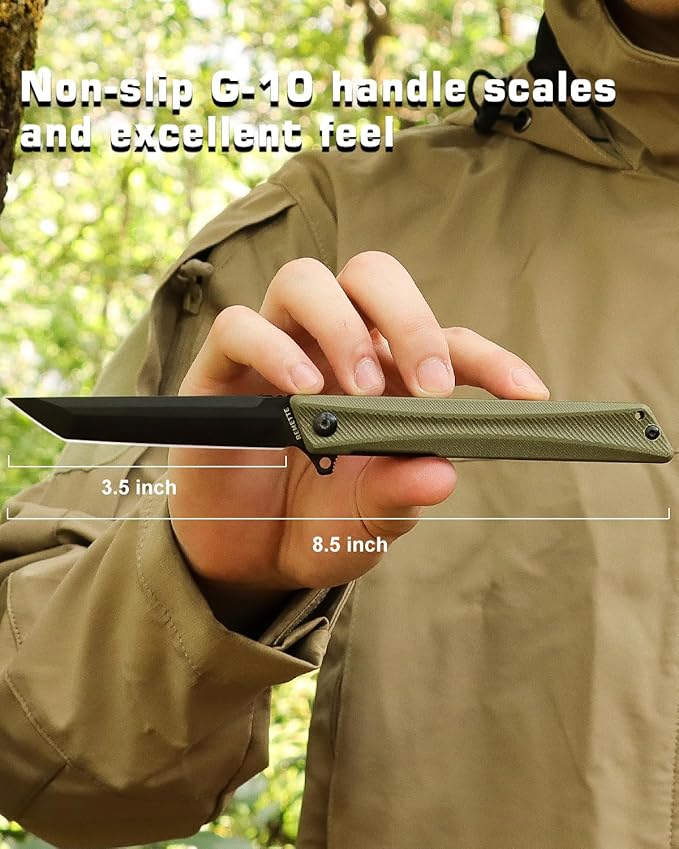 Pocket Knife GD22K, Flipper Open D2 Steel Tanto Folding knife with Durable G10 Handle,Men Women