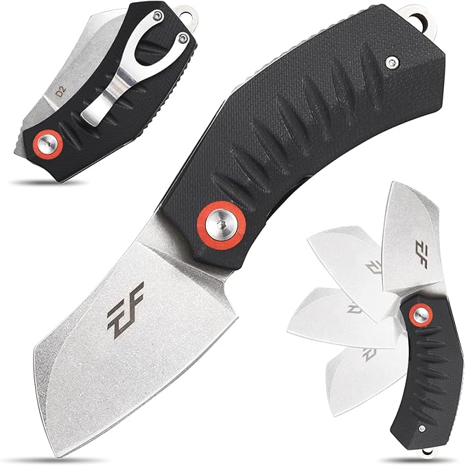 Eafengrow EF85 Folding Knife with Clip Stone Wash D2 Steel Blade G10 Handle Pocket Knife Ball