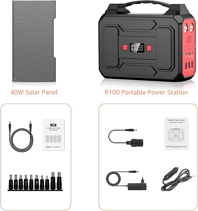 Solar Powered Generator 200W Peak/100W Rated, Portable Solar Generator Power Station with Solar