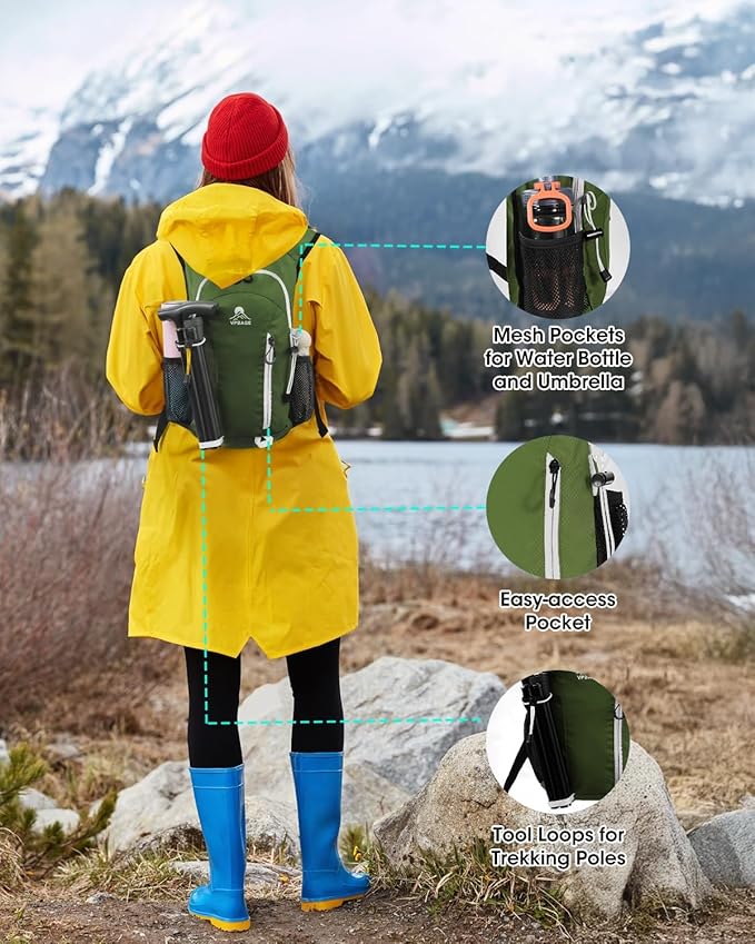 Small Hiking Backpack with Front Phone Holder, Packable Back pack with Chest and Waist Strap