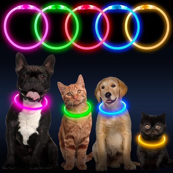 Flashseen LED Dog Collar, USB Rechargeable Glowing Lighted Up Collar, Cuttable Water-Resistant TPU