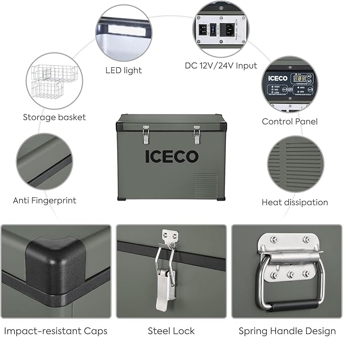 ICECO VL45 Portable Refrigerator with SECOP Compressor, 45Liters Platinum Compact Refrigerator, DC