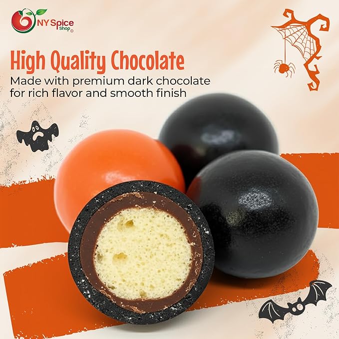 NY Spice Shop Orange & Black Dark Chocolate Malt Balls - 8 Ounce Malted Milk Ball Candy Gifts