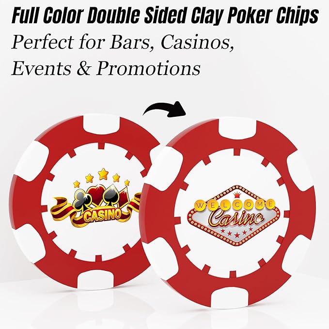 25 Custom Clay Poker Chips, 40mm Heavy 11.5g Casino Sized Personalized Poker Chips with Your Logo