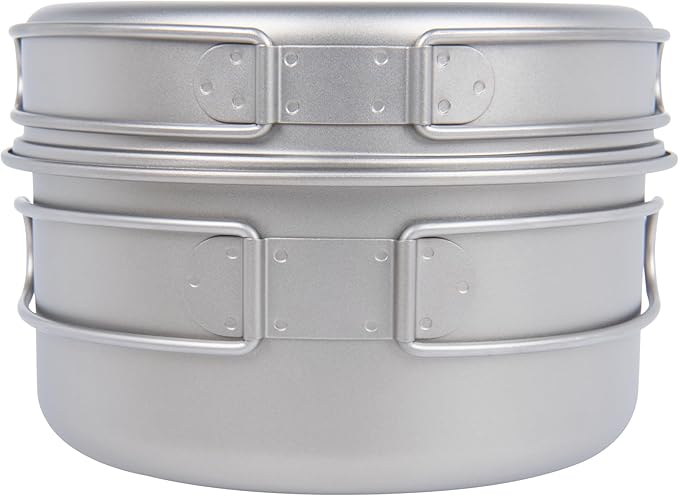 iBasingo Backpacking Cookset Titanium Camping Pots Set Ultralight Outdoor Picnic Pots Pans with