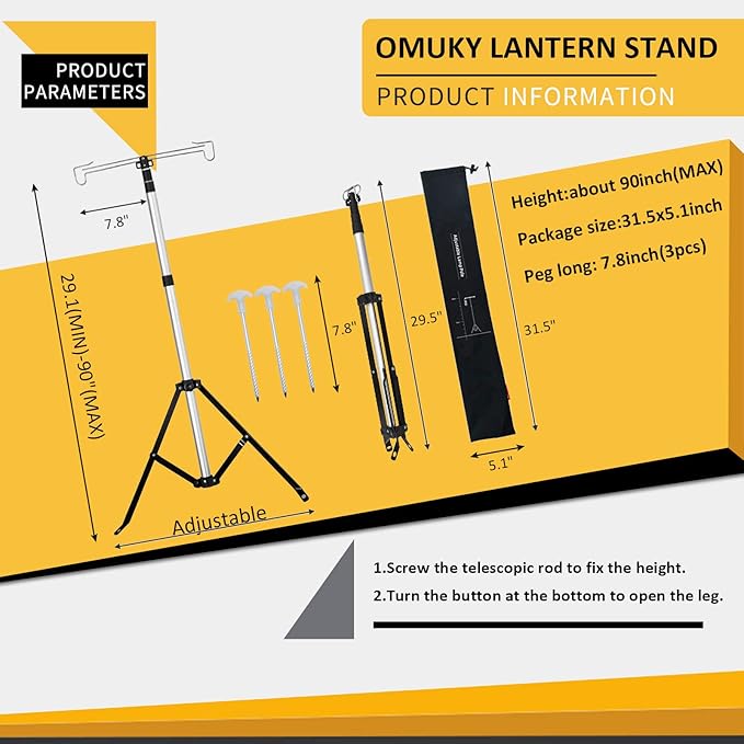 OMUKY Telescopic Lantern Stand with Base Outdoor Camping Lamp Stand Pole Adjustable Lantern Pole