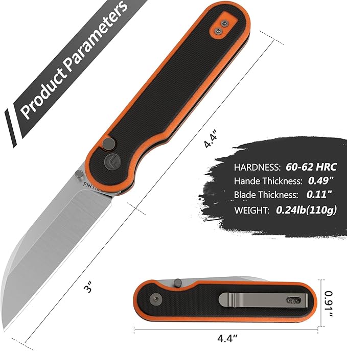 FINTISO Pocket Knife, 3" 14C28N Blade EDC Knife with G10 Handle, Folding Knife with Pocket Clip for