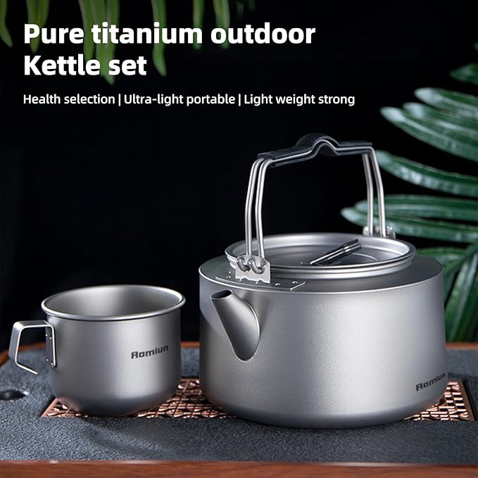 Camping Kettle Titanium Camp Tea Coffee Pot Portable Lightweight Tea Kettle Teapot Fast Heating
