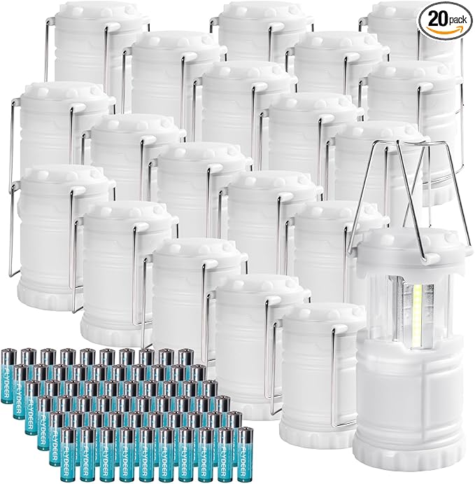 KUNHE LED 20 Pack Glow-in-The-Dark Camping Lanterns Battery Powered (Includes 60 AA Alkaline