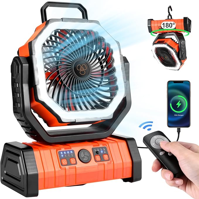 Odoland 30000mAh Camping Fan with LED Lantern, Rechargeable Battery Operated Oscillating with
