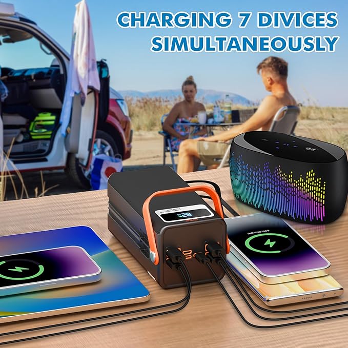 Portable Power Station 166Wh, 22.5W Fast Charging Power Bank with Built-in Cables for