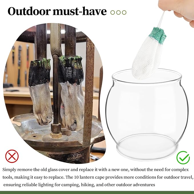 10-Pack Lantern Mantles & Glass Globe Replacement, Compatible with Coleman Lantern Parts & Ozark