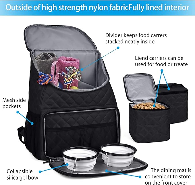 BAGLHER Dog Travel Bag, Airline Approved Pet Supplies Backpack, Dog Travel Backpack with 2 Silicone