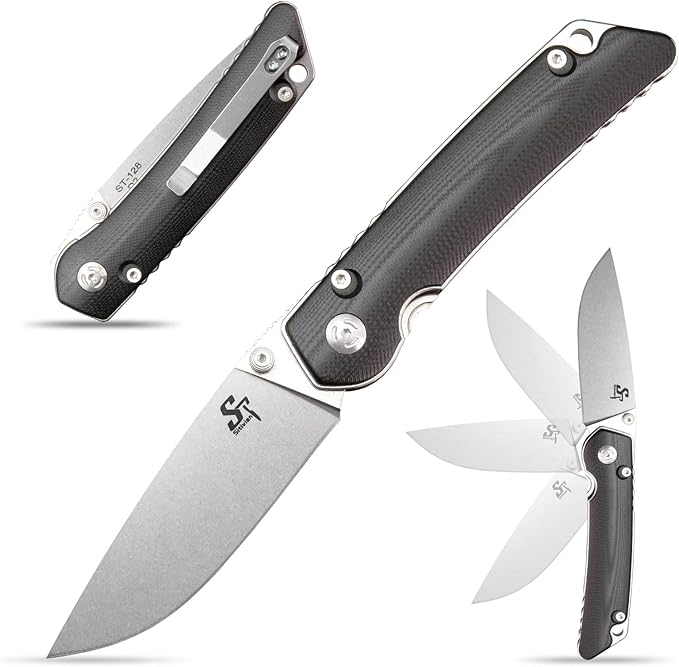 Sitivien ST128 Folding Knife,D2 Blade G10 Handle Safety Liner Lock EDC Tool Knife for Outdoor