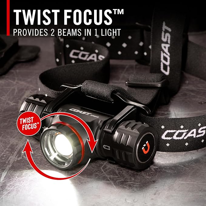 Coast® XPH34R 2075 Lumen USB-C Rechargeable-Dual Power LED Headlamp withPURE Beam® Twist Focus??and