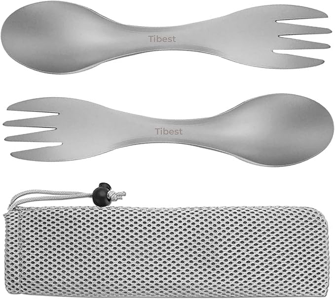 2 in 1 Titanium Spoon and Fork Combo Backpacking Utensils Lightweight Eco-Friendly Spork for