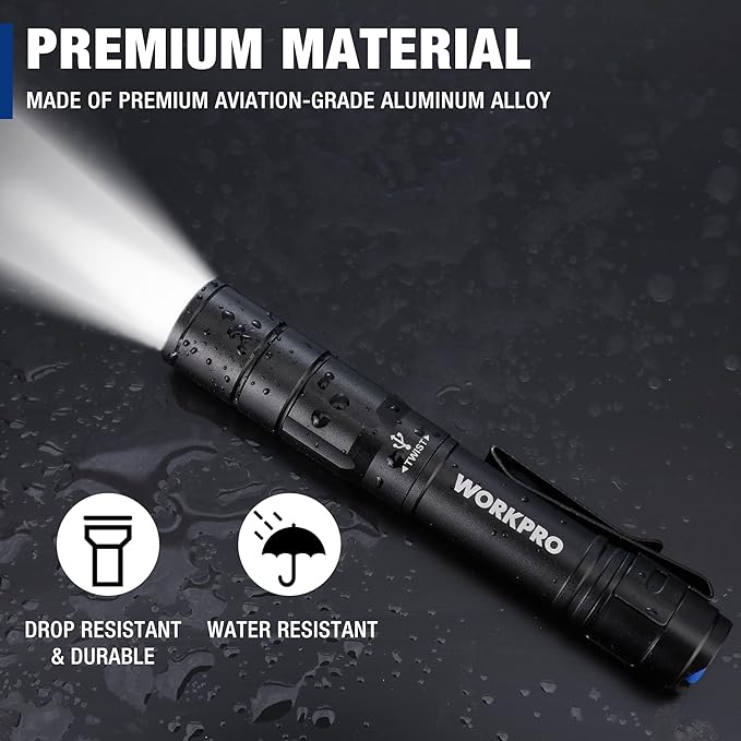 WORKPRO Rechargeable Pen Light, Mini Flashlight, 2 Pack Ultra-Compact EDC Flashlight, Pocket