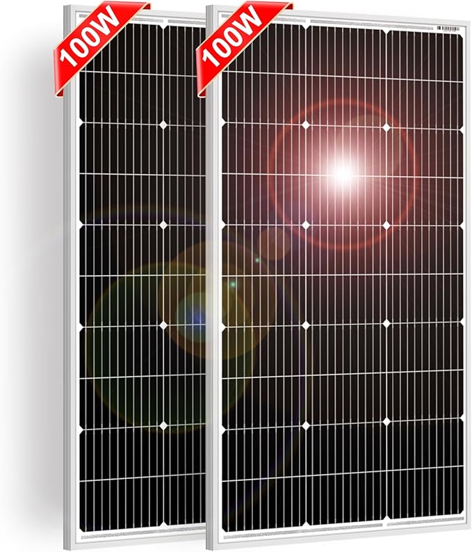 DOKIO 100W 18V Solar Panel 2-Pack for 12V Battery Charging, Monocrystalline 9BB Glass Modules with