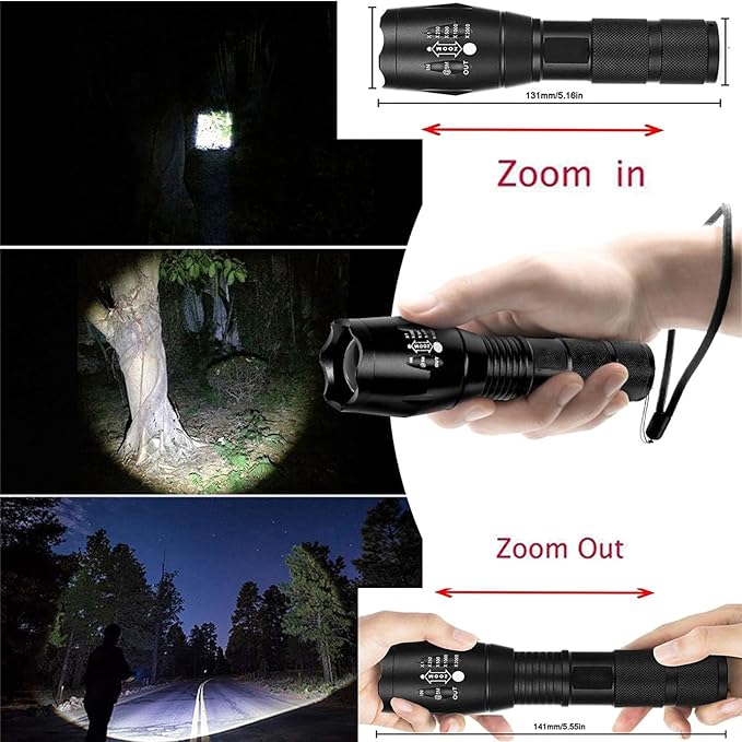 2 Pack LED Tactical Flashlights High Lumens Lights Portable Waterproof Zoomable Flashlight with 5