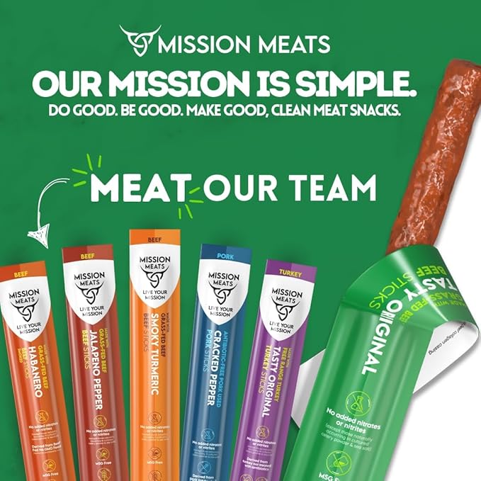 Mission Meats Kids Beef Sticks ??100% Grass Fed & Pasture Raised, Healthy Snacks for Kids, Sugar