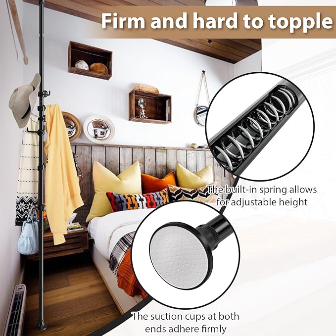 Coat Rack Freestanding, 56 to 125 inch Adjustable Tension Rod Hanger with 12 Hooks for Hanging