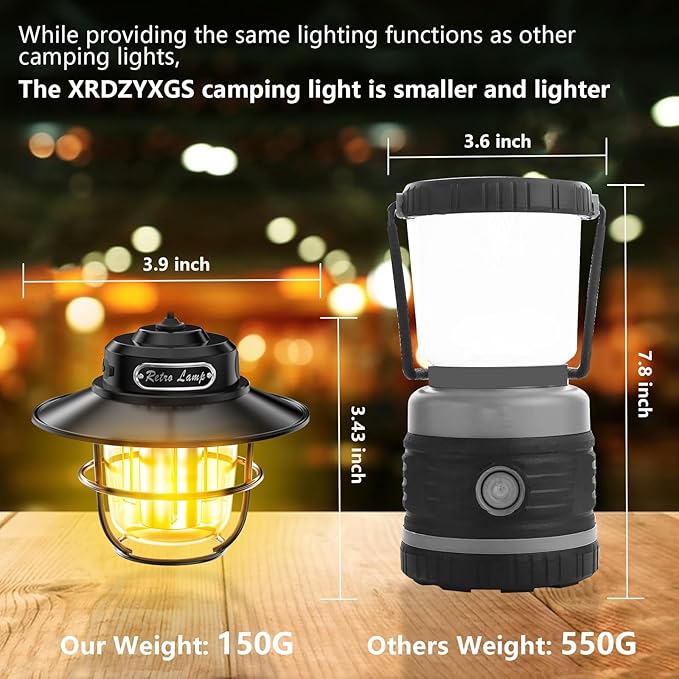 Camping Lantern, Portable Camping Light, Rechargeable Lanterns 4 Light Modes(1300-6500K)