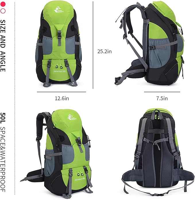 Bseash 50L Hiking Backpack, Water Resistant Lightweight Outdoor Sport Daypack Travel Bag for