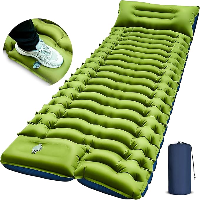 Camping Sleeping Pad, Ultralight Camping Mat with Pillow, Built-in Foot Pump Inflatable Sleeping