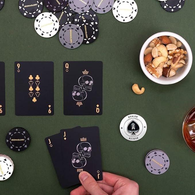 Iron & Glory Poker Set - Luxury Poker Set in Premium Wooden Box - Includes Playing Cards & 100