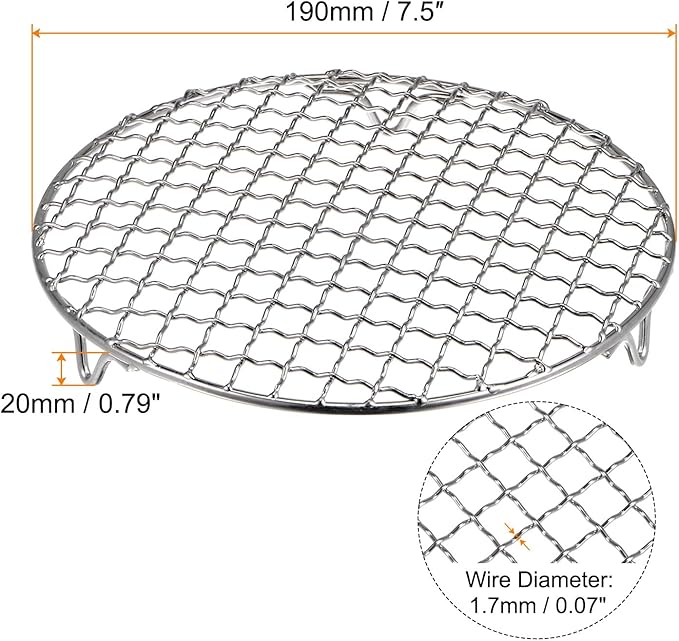 HARFINGTON Round Cooking Rack 7.5-inch 201 Stainless Steel Cross Wire Barbecue Grill Net with 20mm