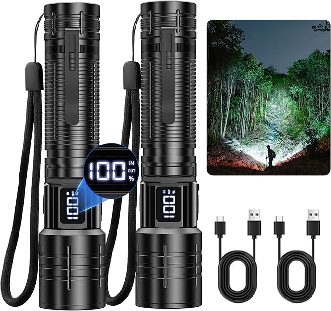 AdamStar Flashlight High Lumens Rechargeable Super Bright Flashlight Zoomable LED Flash Light with
