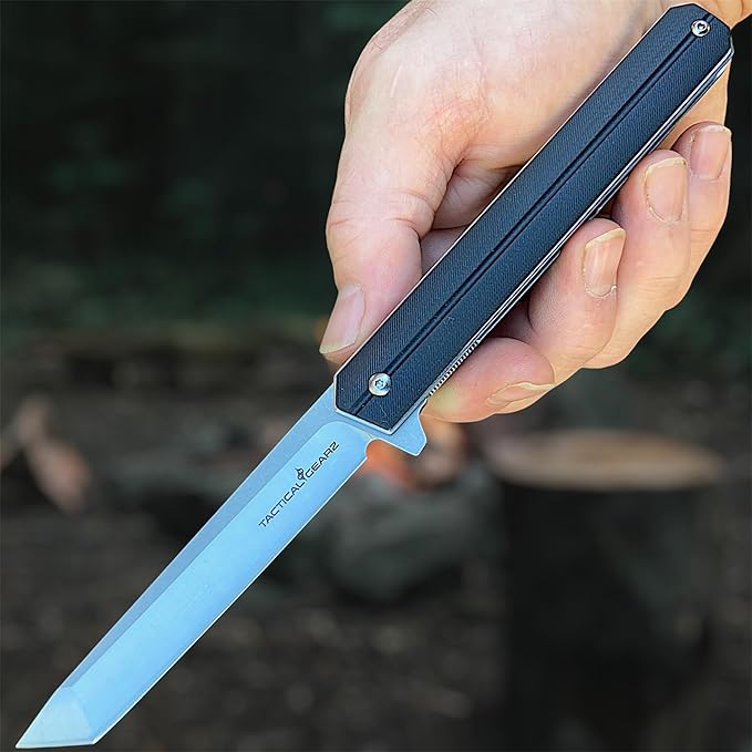 TACTICAL GEARZ Pocket Knife for EDC, G10 Handle, D2 Steel Tanto Blade, Includes Sheath (Oris)