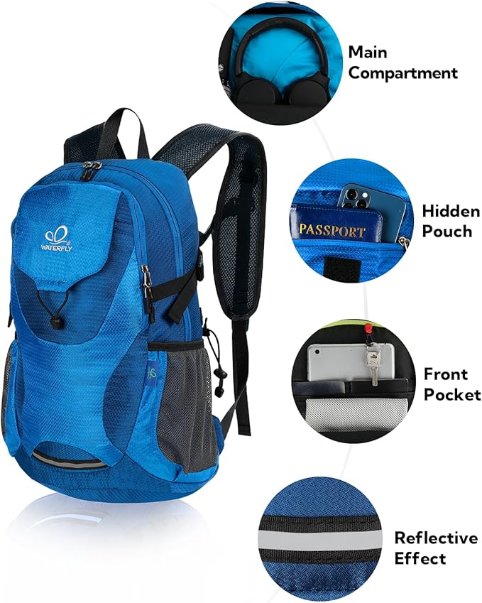 WATERFLY Lightweight Packable Hiking Backpack: 30L Foldable Travel Daypack Ultralight Camping Day