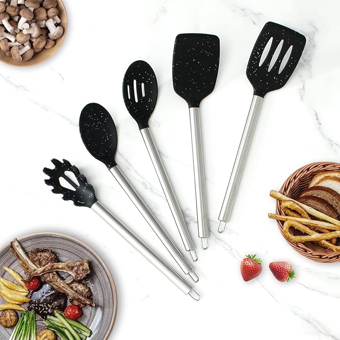 COOK WITH COLOR Silicone Cooking Utensils, Kitchen Utensil Set, Easy to Clean Silicone Kitchen