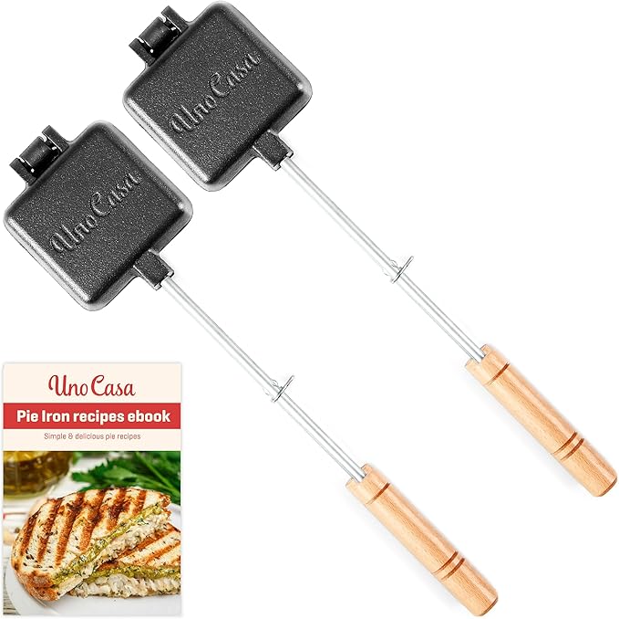 Uno Casa Small Double Pie Iron Sandwich Maker Set of 2 - Japanese Sandwich Maker with Recipe Book
