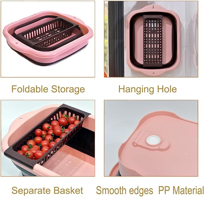2.98 Gallon (11.28L) Collapsible Dish Basin with Drain Plug, Outdoor Multiuse Foldable Sink Tub