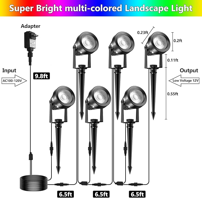 RGBW Color Changing Landscape Lighting,12V Low Voltage Landscape Lights Spotlights with Transformer