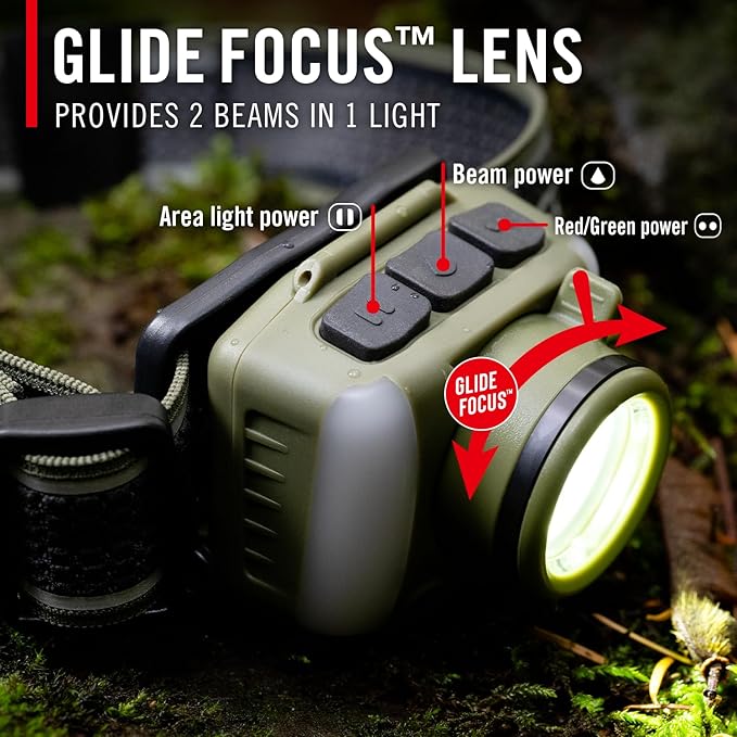 Coast FL95R 1250 Lumen Rechargeable Plus LED Headlamp with Green, Red and Area Light Modes and
