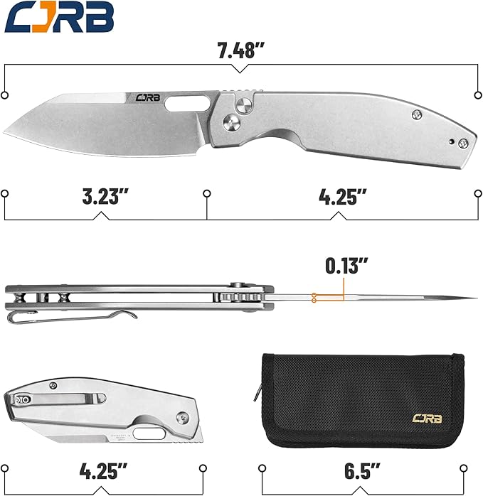 CJRB Pocket EDC Knife Ekko(J1929) Button Lock Small Folding Knife AR-RPM9 Steel Blade and Silver
