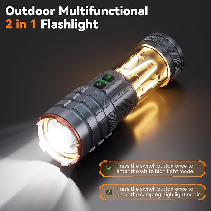 Camping Flashlights,90000 Lumens 5000mAh Super Bright High Lumens Rechargeable Flashlight with 11