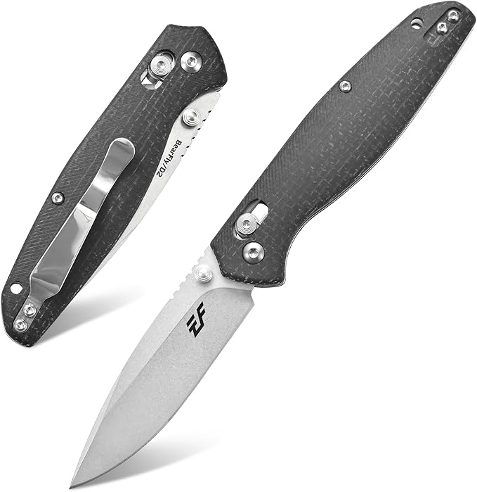 Eafengrow EF966 Folding Knife D2 Blade Micarta Handle with Pocket Clip EDC Tactical Knife thumb
