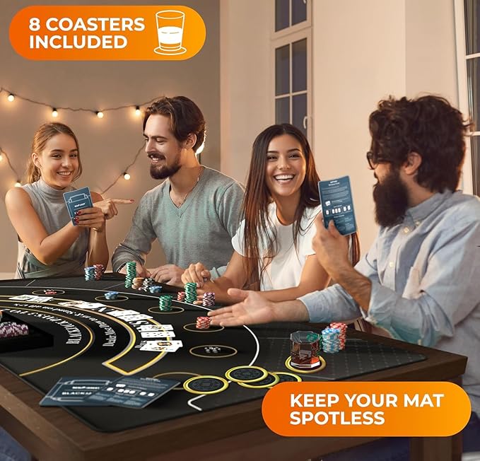 Newverest Blackjack Mat 70" x 35", Blackjack Table Top for Home Game Nights with Friends | Black